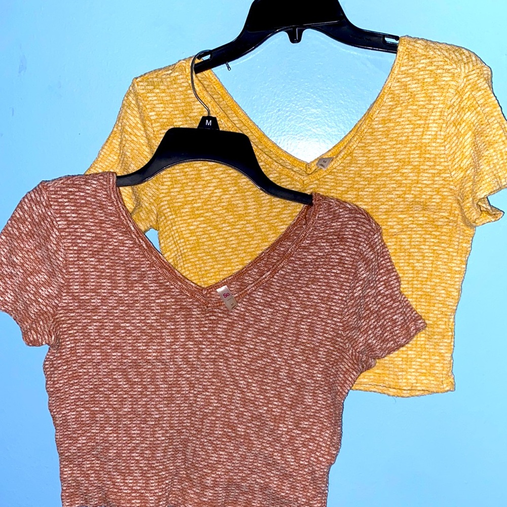 Ribbed Pink and Yellow Semi-CropTops
